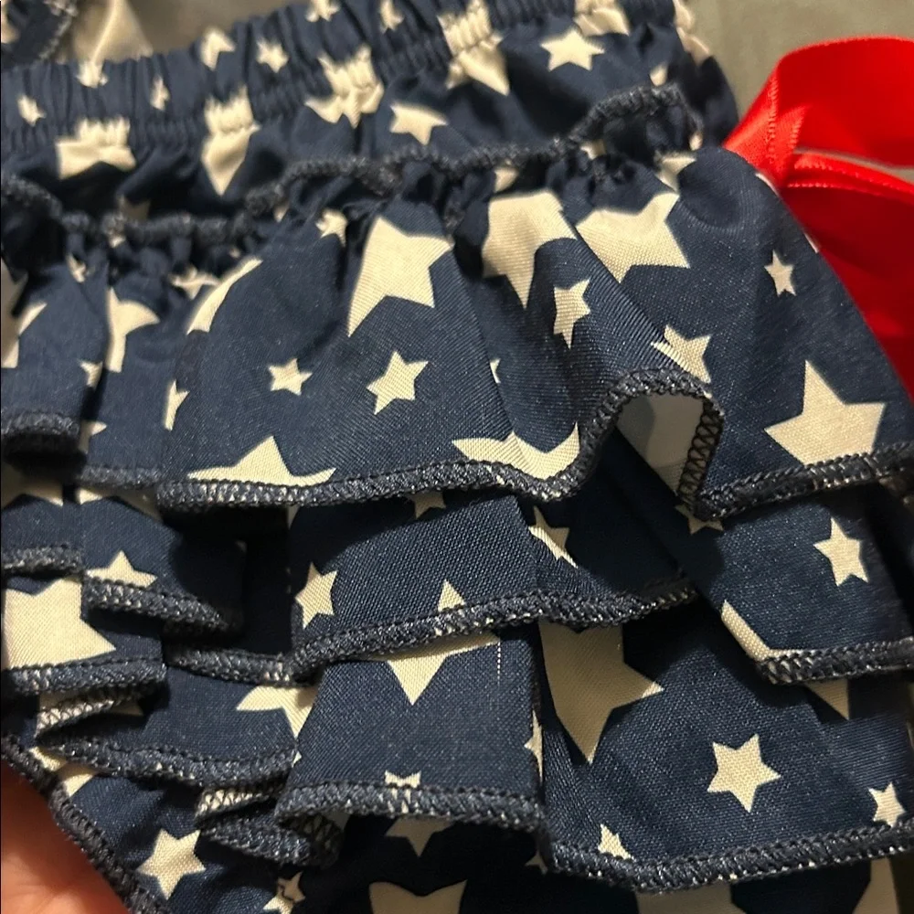Navy Star Ruffle Bloomers with Red Bow size 6-9m July 4th